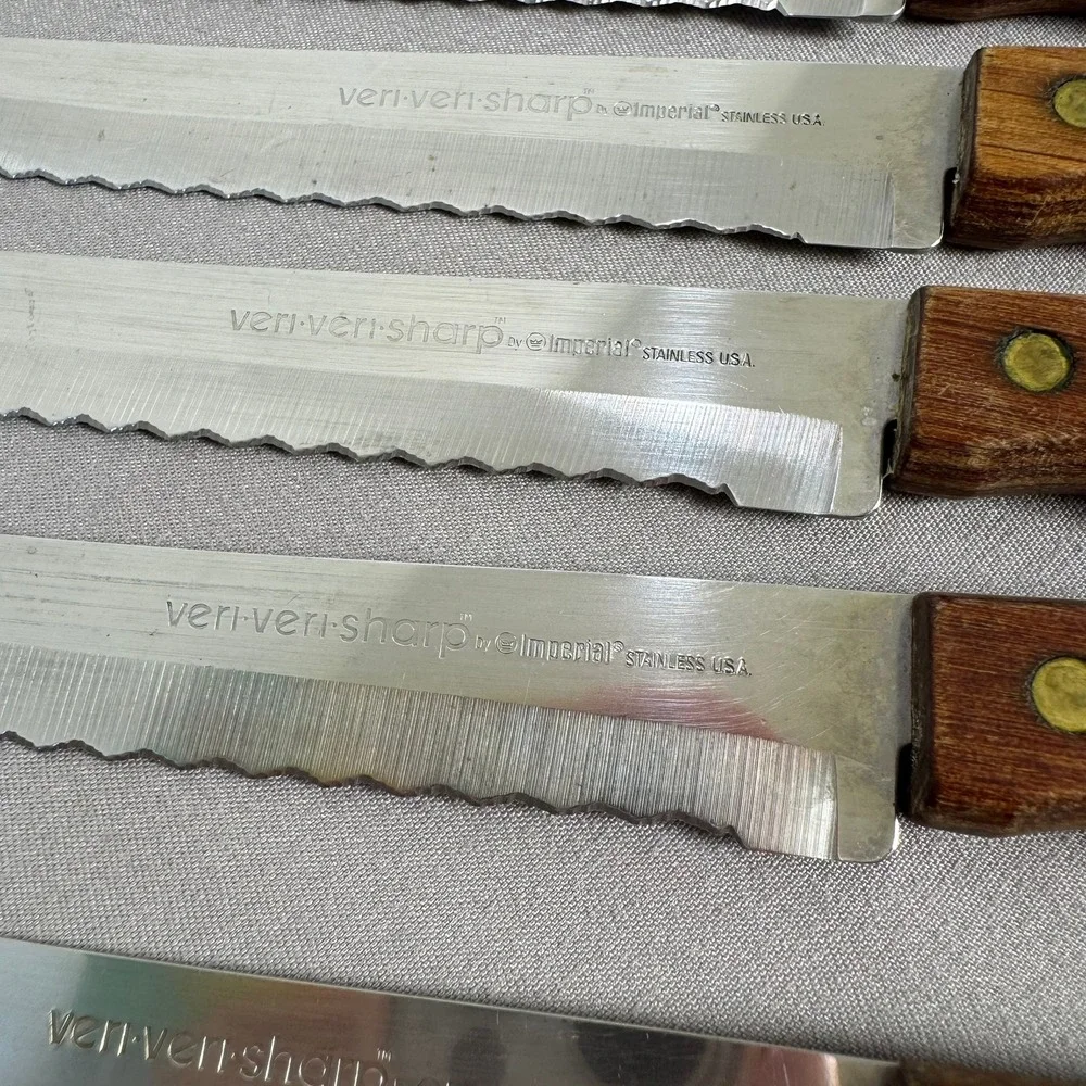 Vintage Imperial Veri-Veri-Sharp Steak Knives Set of 6 MCM 1978 Stainless USA